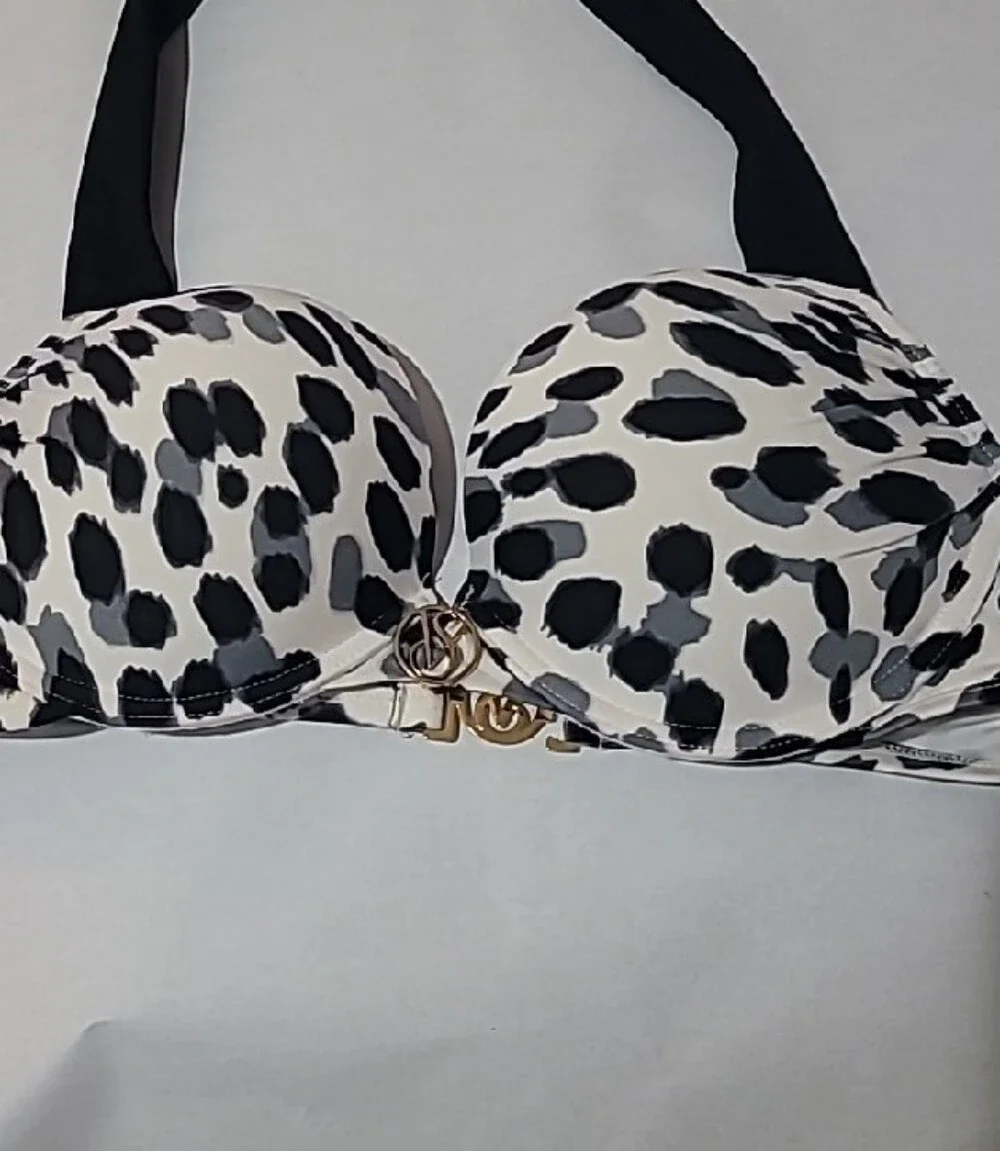 Victoria's 💎Secret Black & White Spot Halter Push-Up Bikini Top